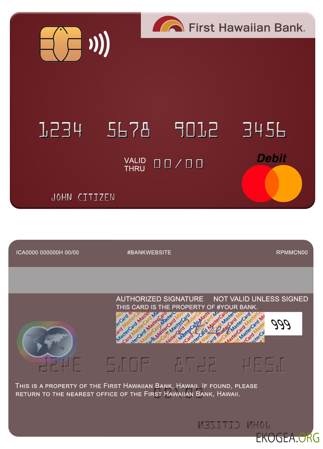 Carte maîtresse de la première banque hawaïenne d'Hawaï